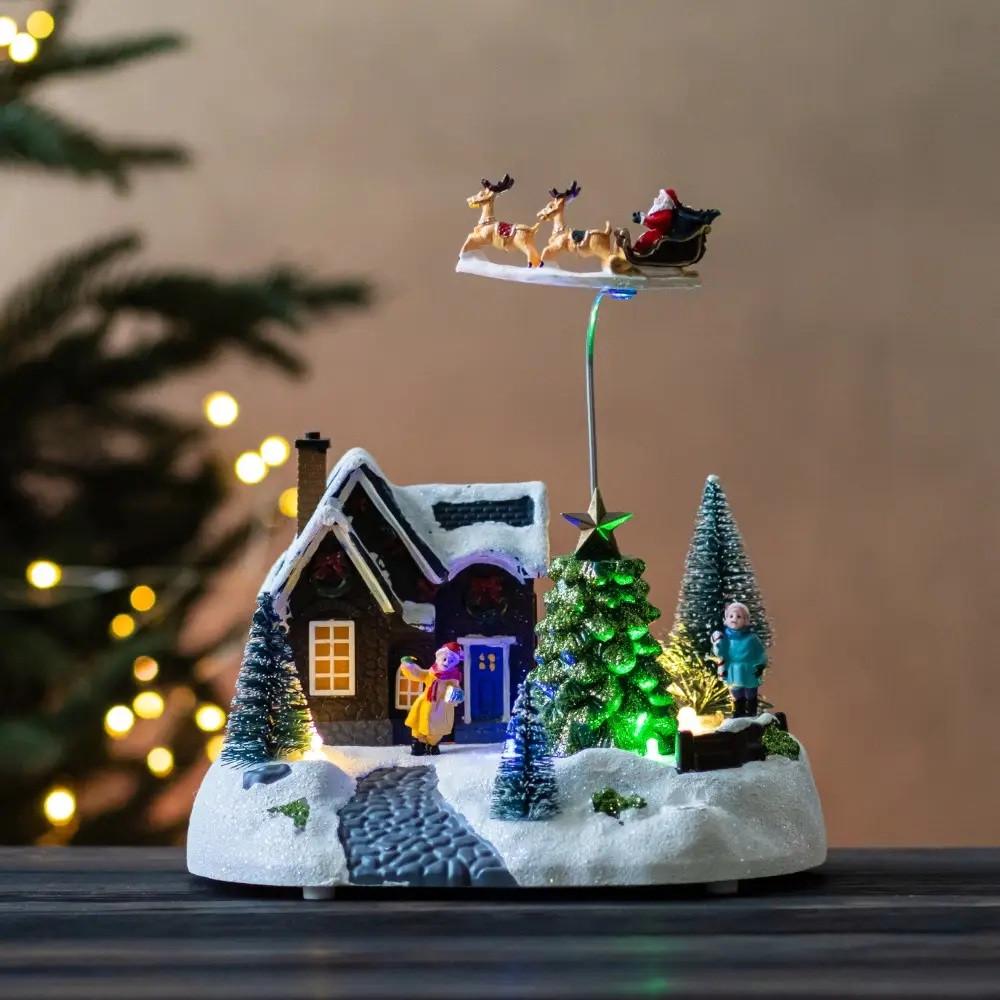 Карусель новогодняя с подсветкой и музыкой Новогодний полет Санты с оленями LightZone (17560)