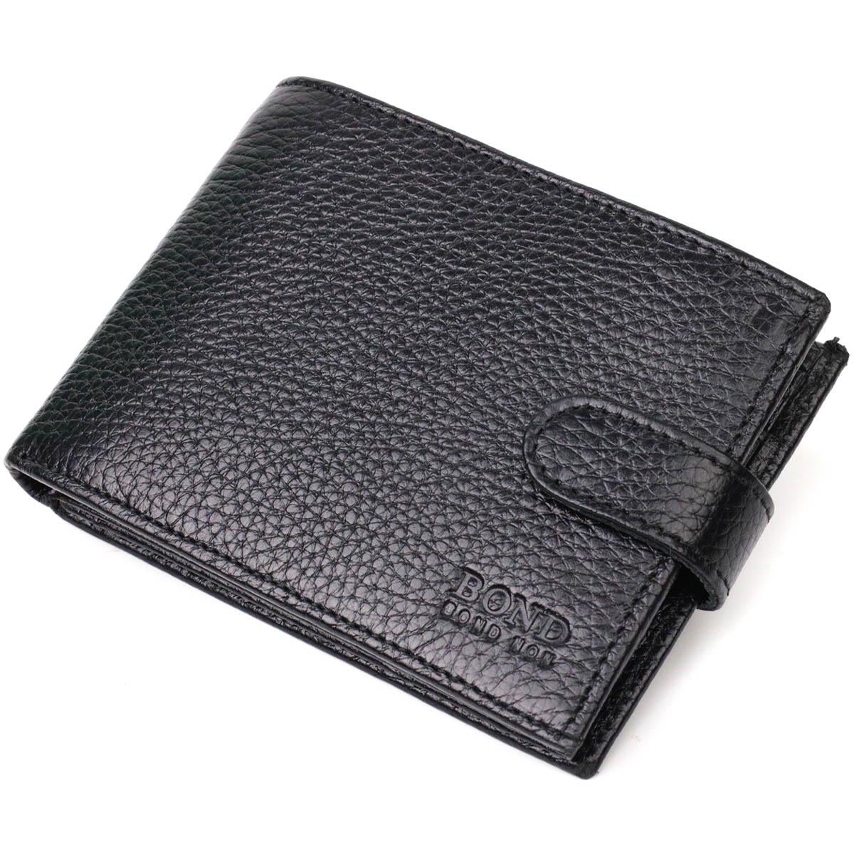 Портмоне мужское Bond-Wallet 22059 из натуральной зернистой кожи Черный
