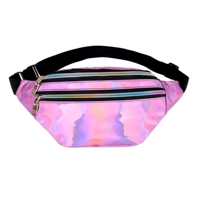 Женская сумка бананка голограмма 3 Розовый