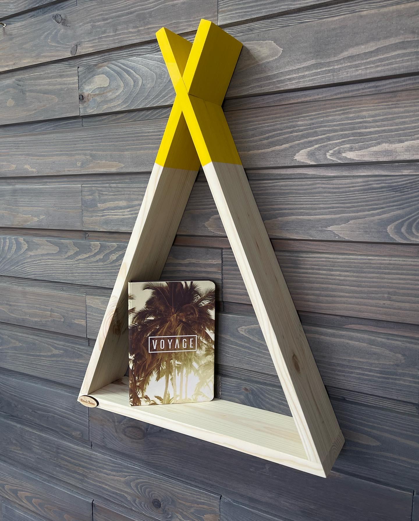 Настінна поличка вігвам 48х35х8см Дерево/Жовтий - фото 3 Настінна поличка вігвам 48х35х8см Дерево/Жовтий - фото 3