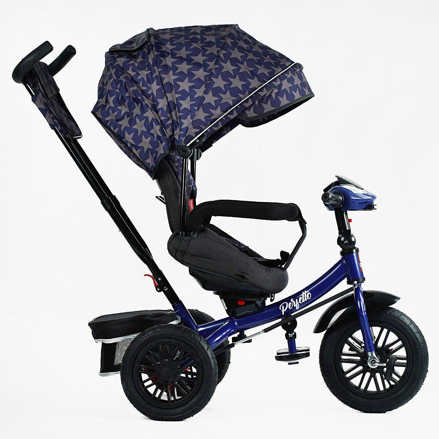 Велосипед дитячий триколісний Best Trike Perfetto 8066 надувні колеса музична панель з USB та батьківською ручкою Синій (208-23) - фото 2