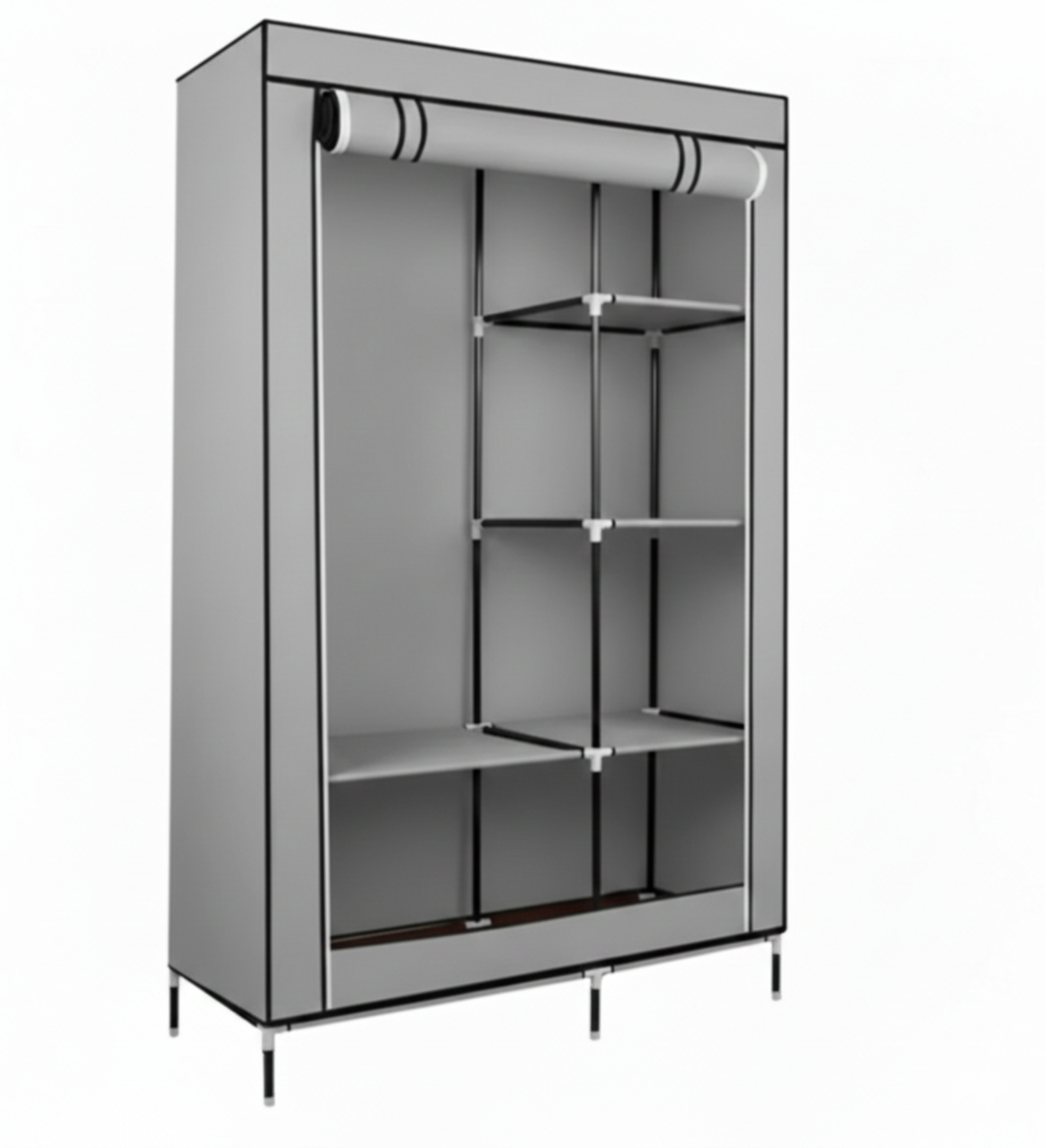 Тканный шкаф для одежды 88105 2 секции 6 полок 105х175х45 см Серый (id_23917)