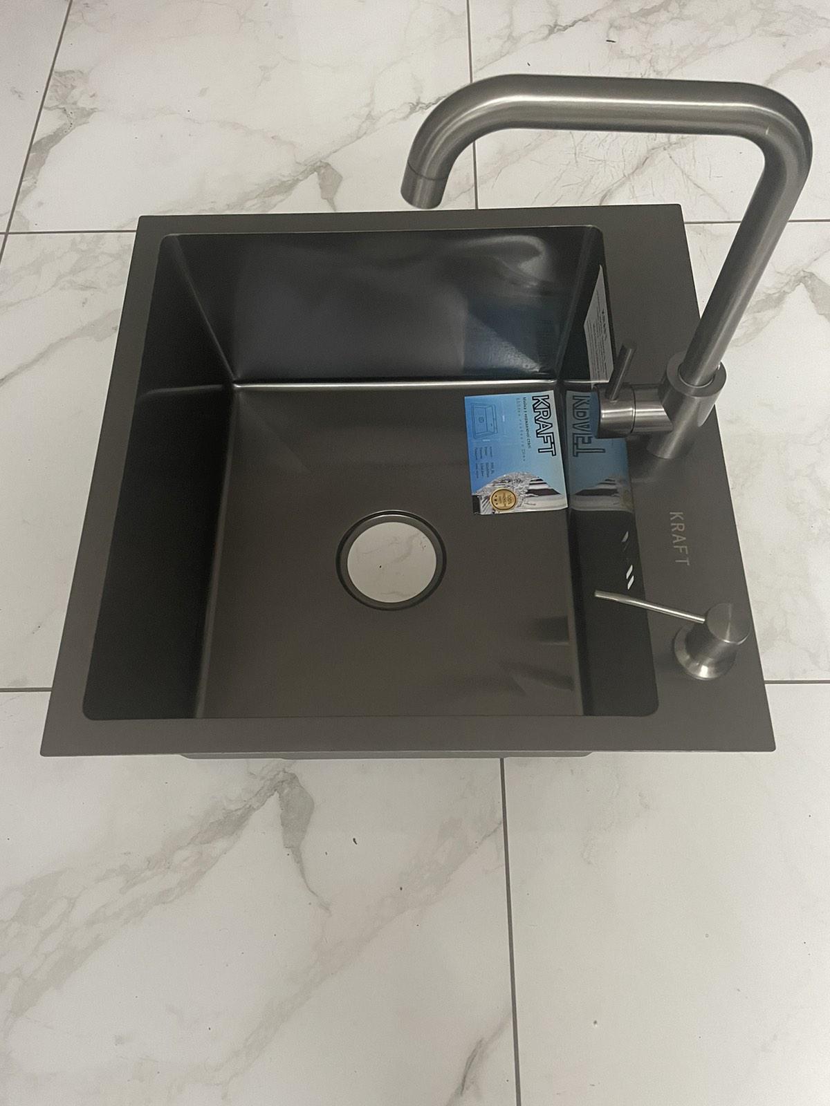 Мойка кухонная Kraft 5050 PVD Черный/смеситель для кухни Kraft из нержавеющей стали Черный - фото 3 Мойка кухонная Kraft 5050 PVD Черный/смеситель для кухни Kraft из нержавеющей стали Черный - фото 3