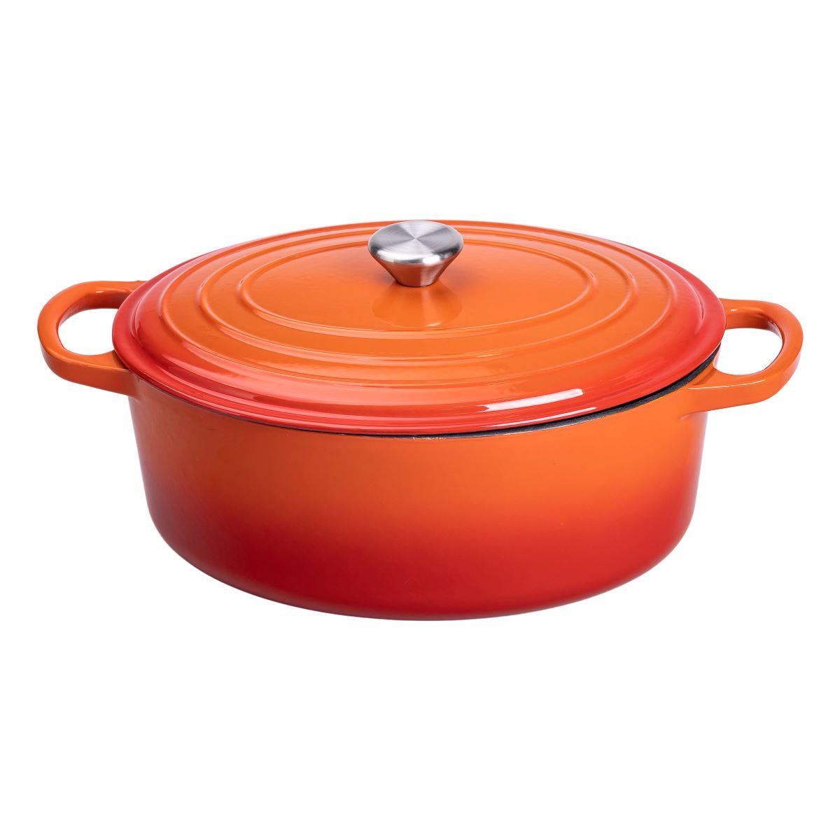 Гусятница чугунная эмалированная с крышкой 6 л Ø26 см Оранжевый (HP-1-10O)