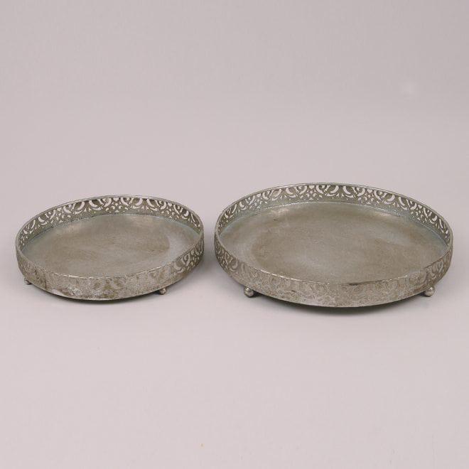 Комплект подносов металлических Flora 2 шт. Состаренное серебро (34532) - фото 2 Комплект подносов металлических Flora 2 шт. Состаренное серебро (34532) - фото 2