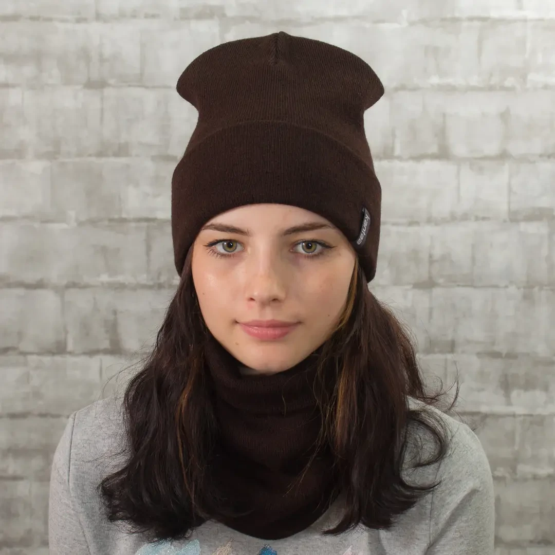 Комплект жіночий демісезонний шапка зі снудом One Size Коричневий (28523837) - фото 3