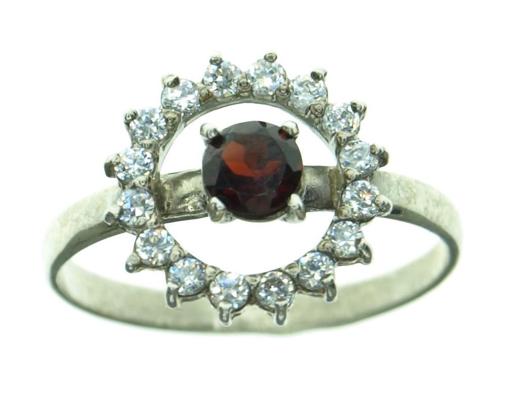 Каблучка зі срібла з гранатом і фіанітом р. 18