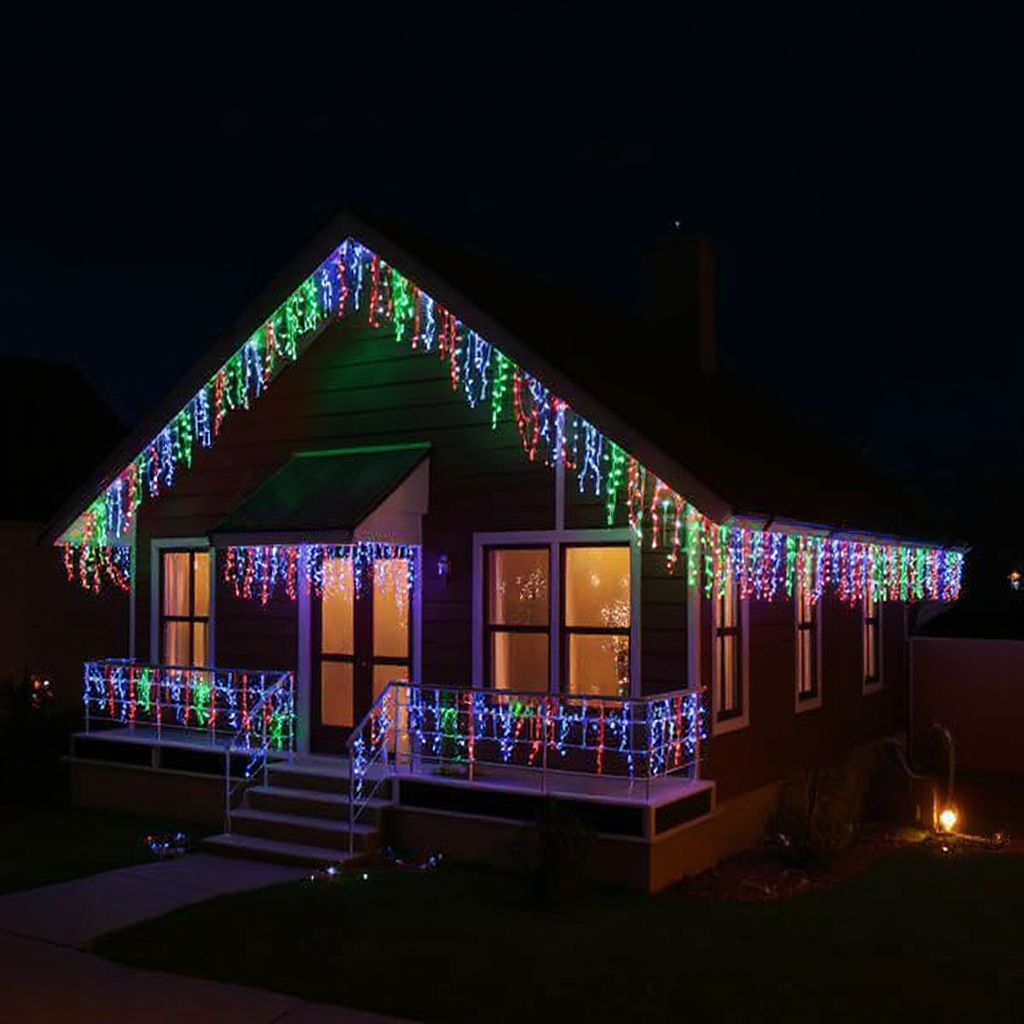 Гірлянда мережна Бахрома вулична 36 м 600 LED діодів від мережі чорна нитка Різнокольоровий (36МBML) - фото 5