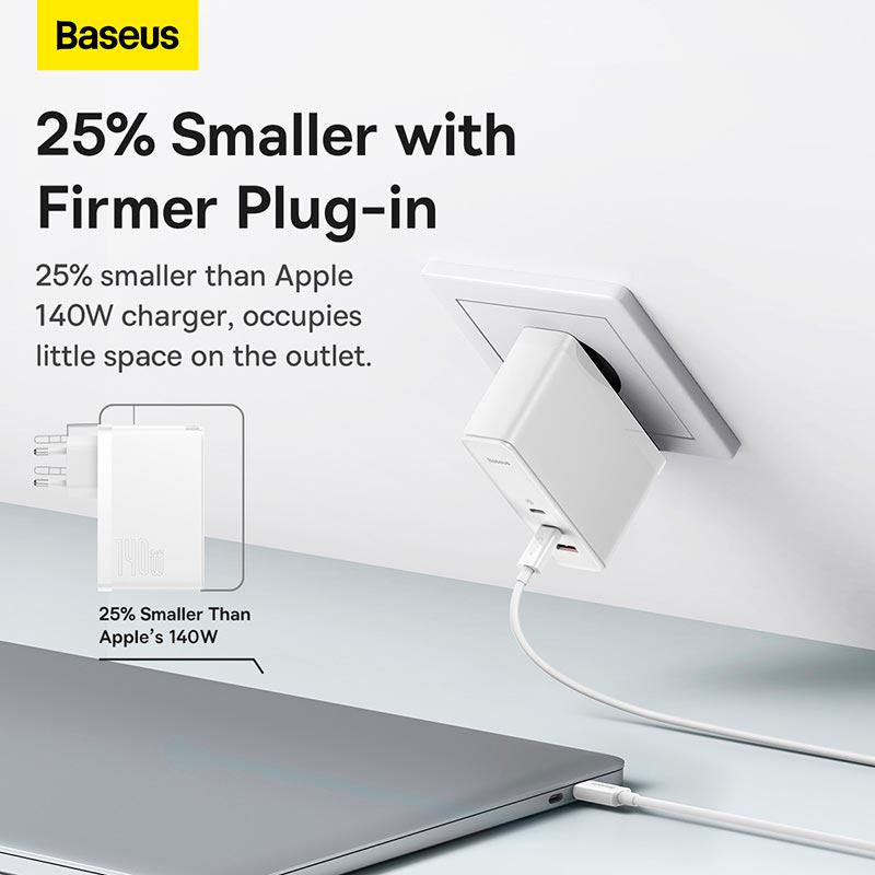 Адаптер сетевой BASEUS Type-C to Typc-C cable Gan5 Pro fast charger 1USB/2Type-C PD/QC 140 W 5 A White (CCGP100202) - фото 7