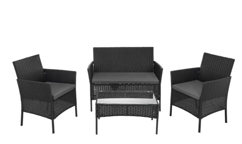 Набор садовой мебели ротанг Gardlov диван/2 стулья/стол Черный (26908)