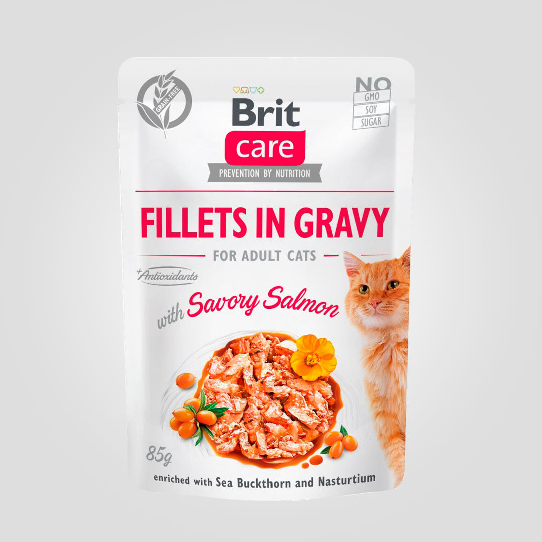 Корм вологий для кішок Brit Care Cat Pouch філе в соусі з лососем пауч 85 г (20504434)