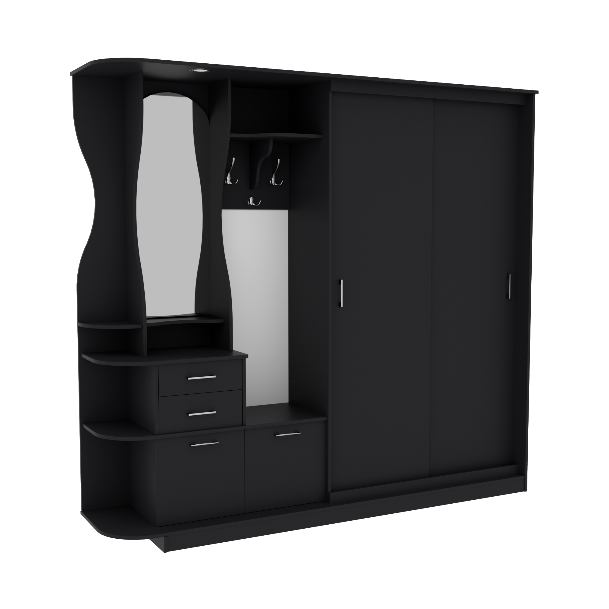 Прихожая прямая LUX шкаф-комод с зеркалом и вешалкой 2200х500х2100 мм Антрацитовый (25050208)