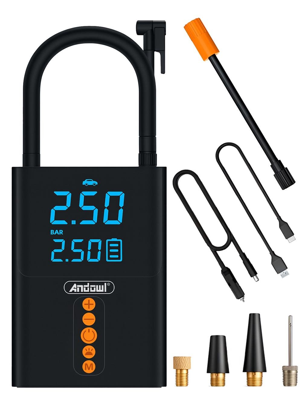 Автокомпресор Andowl C80X1 5в1 з павербанком для шин авто/мотоцикла/самоката/велосипеда/м'яча Чорний (fda42e91) - фото 1