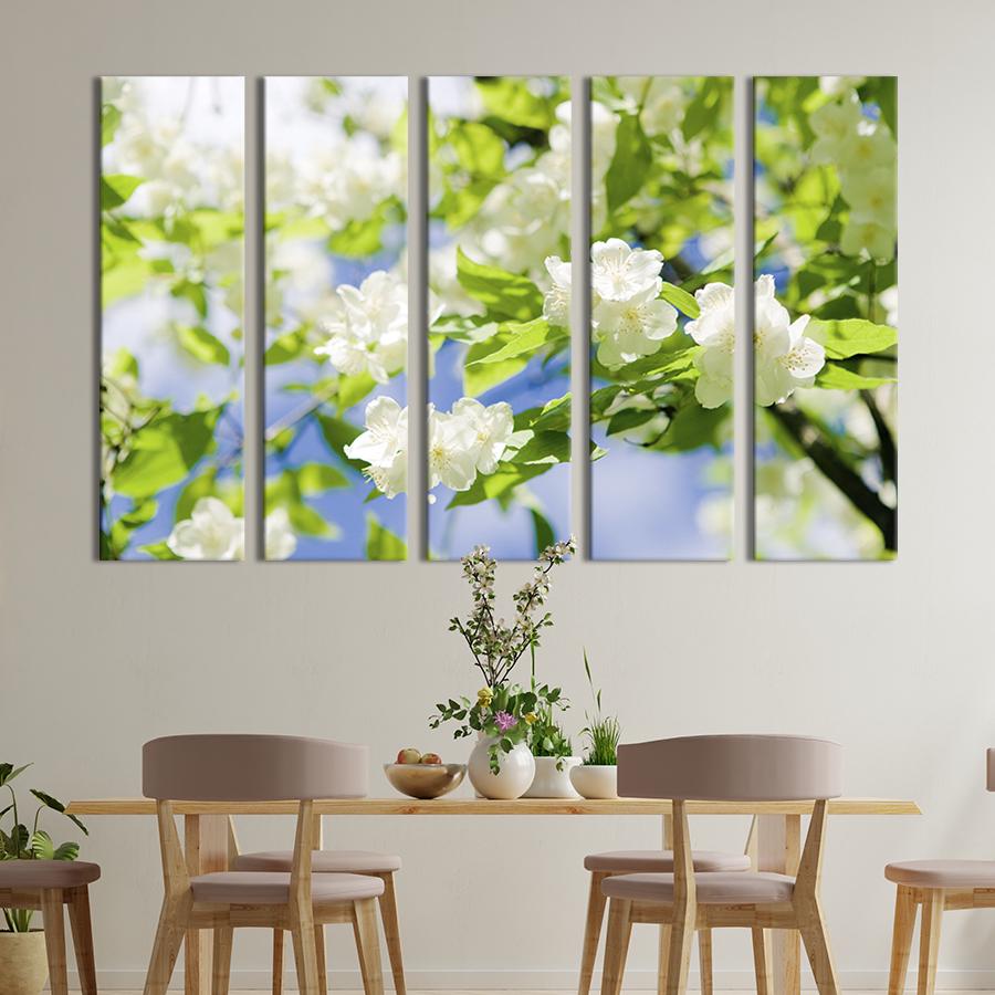 Модульная картина из 5 частей на холсте интерьерная картина Ароматный яблочный цвет 87x50 см (226-51) Модульная картина из 5 частей на холсте интерьерная картина Ароматный яблочный цвет 87x50 см (226-51)