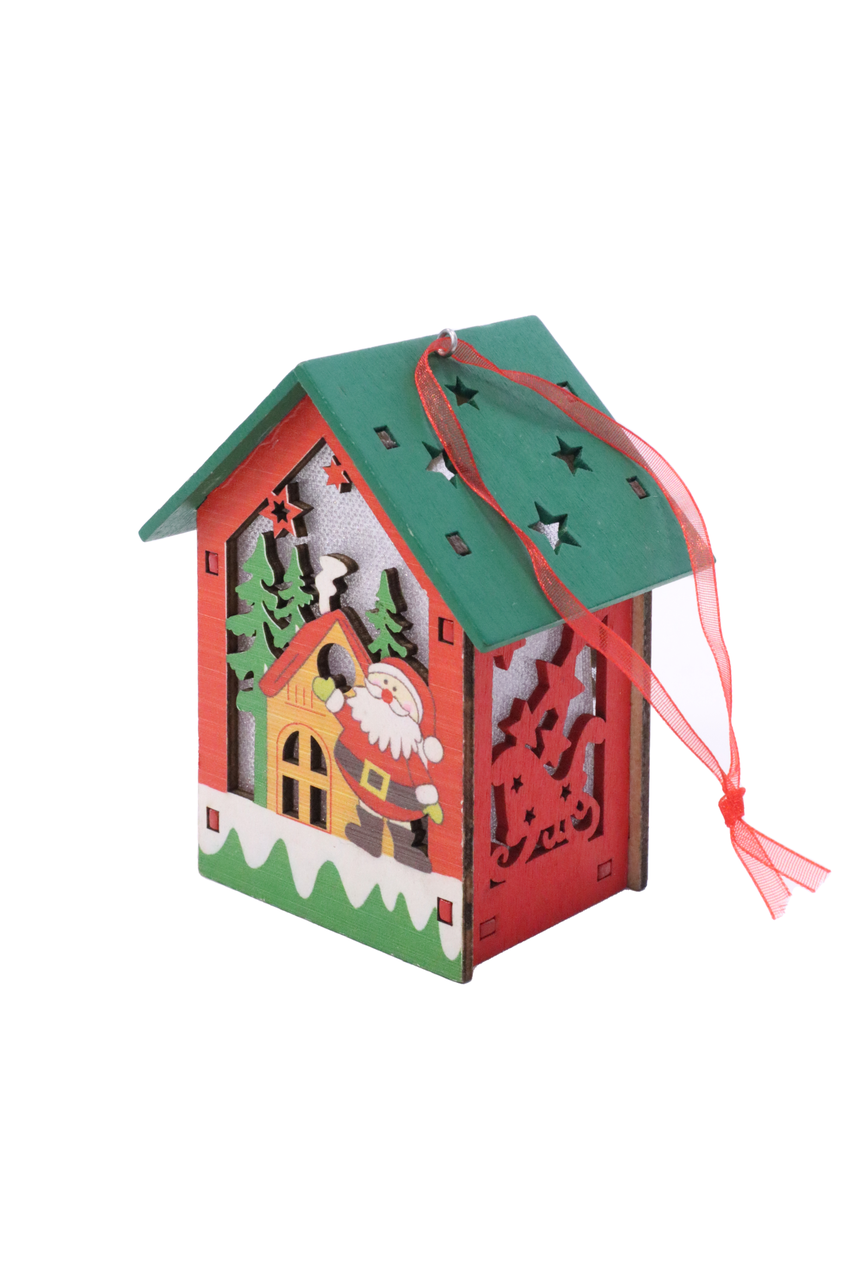 Игрушка новогодняя на елку Домик с Сантой и фонариком из дерева (1531998594)