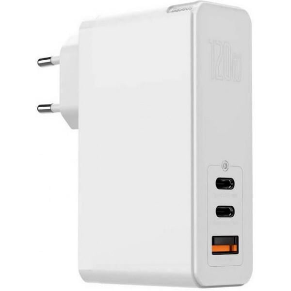 Устройство cетевое зарядное Baseus GaN mini Quick Charger 1 Usb/2Type-C CCGAN-J02 120W White
