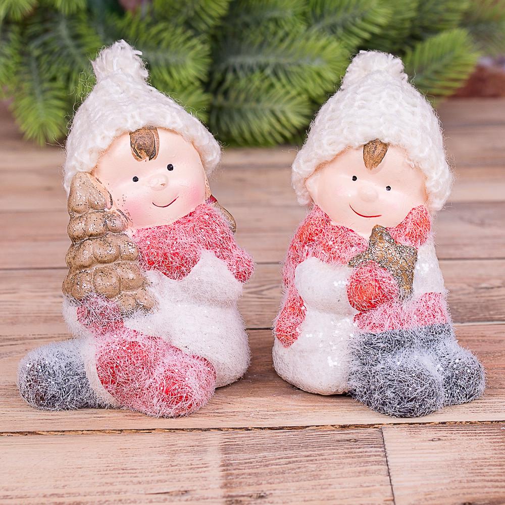 Статуэтка Детки сидячие в шарфиках Розовый (4485)