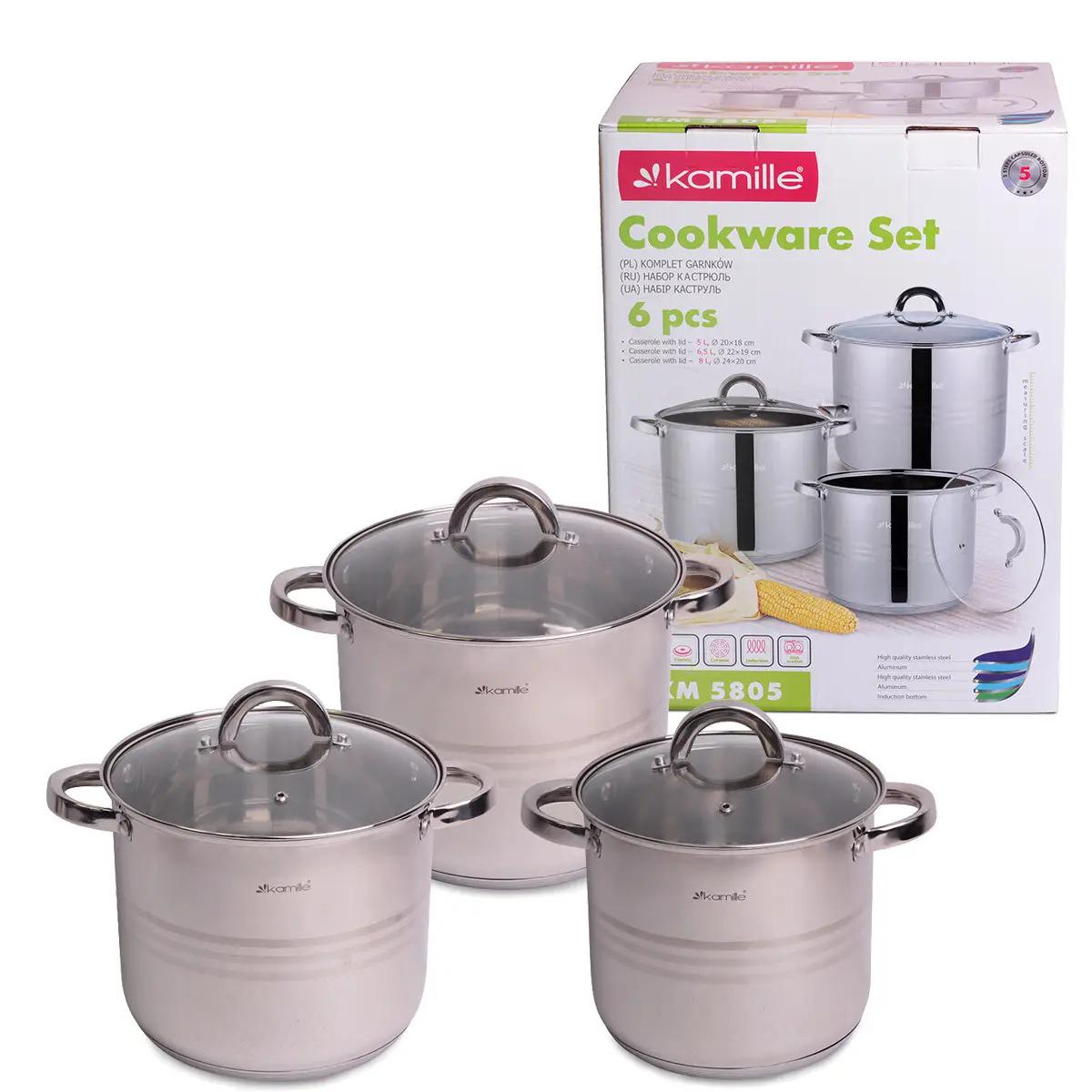 Набор кастрюль Kamille из нержавеющей стали 5 л/6,5 л/8 л 6 пр. (KM-5805)