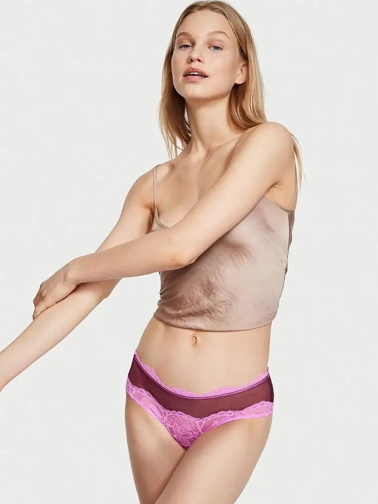 Трусики Victoria's Secret Very Sexy Lace & Mesh Cheeky Panty XS Ярко-розовый (26470338)