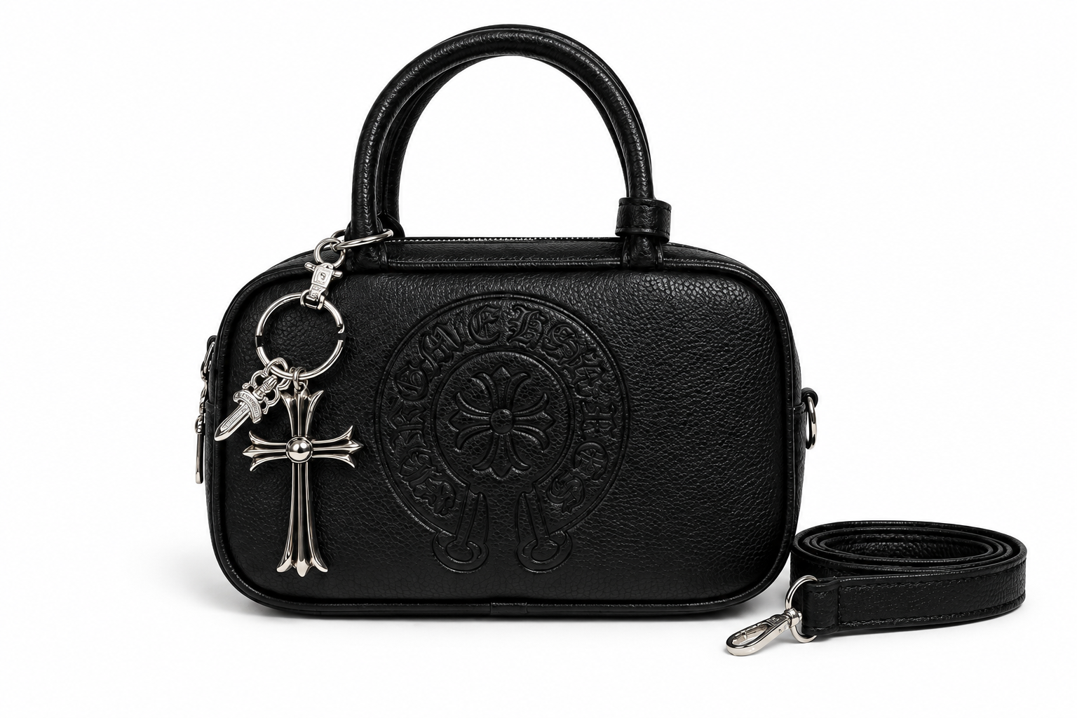 Сумка женская через плечо Chrome Hearts из экокожи с тисненым узором и пыльником Черный