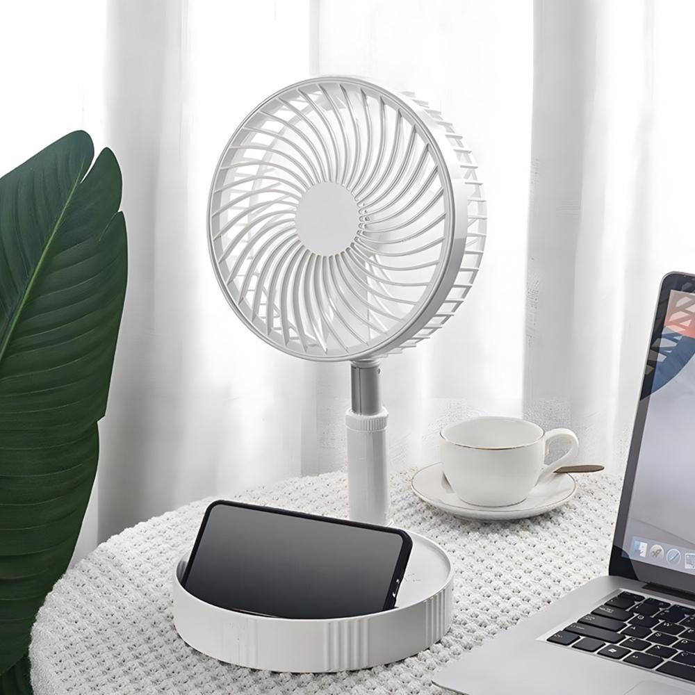 Настольный и напольный вентилятор 2в1 на аккумуляторе и USB складной с телескопической штангой Белый - фото 7