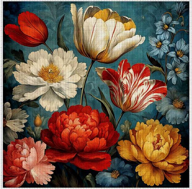 Набор для вышивки крестом JOZYSH Пионы 14CT канва Аида с нанесенным рисунком 40х40 см (2938001771)
