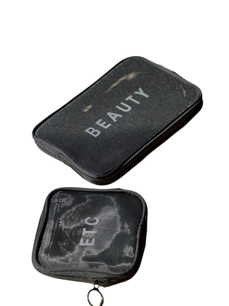 Набор женских косметичек 2в1 из сетки для косметики и аксессуаров Прозрачный/Черный