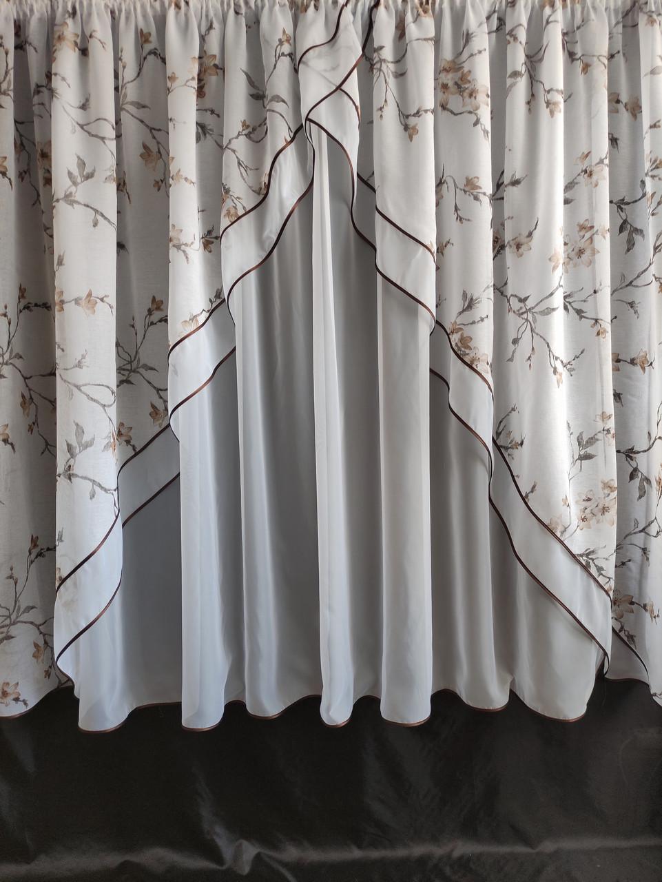 Занавески кухонные 4х1,8м Белый с коричневым - фото 1 Занавески кухонные 4х1,8м Белый с коричневым - фото 1