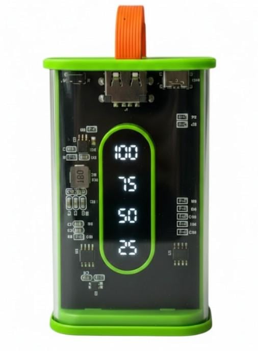 Повербанк з прозорими стінками та світлодіодним дисплеєм 10000 mAh Зелений (2104618812) - фото 2