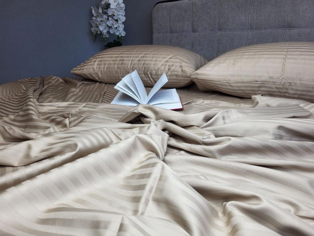 Комплект постельного белья Сатин Stripe LUX 1/1 см полуторный Beige tone Комплект постельного белья Сатин Stripe LUX 1/1 см полуторный Beige tone