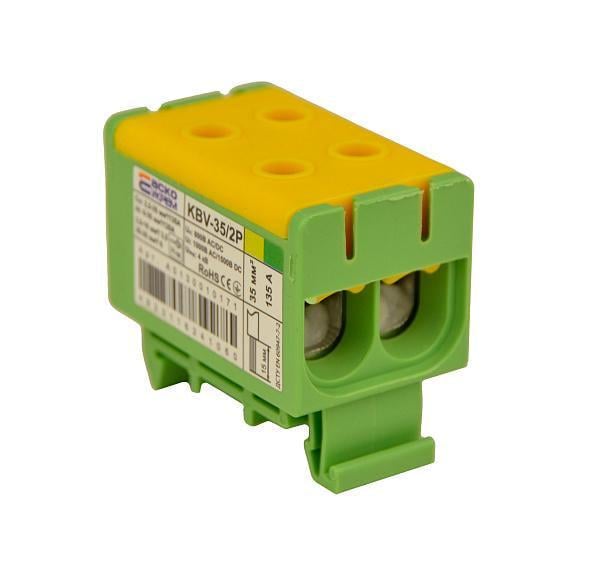 Клема ввідна силова АСКО KBV 2,5-35 мм.кв 135А 2-2 800V AC Жовто-зелена (A0130010171)