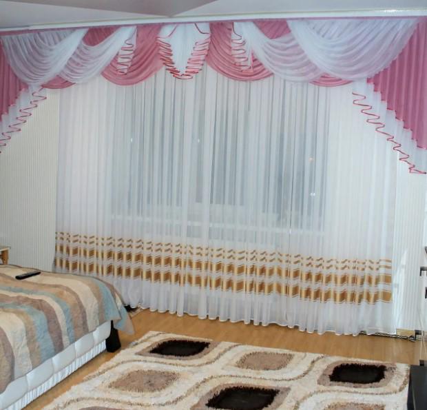 Ламбрекен Камелия на карниз из шифона 4 м Розовый (Камелия)