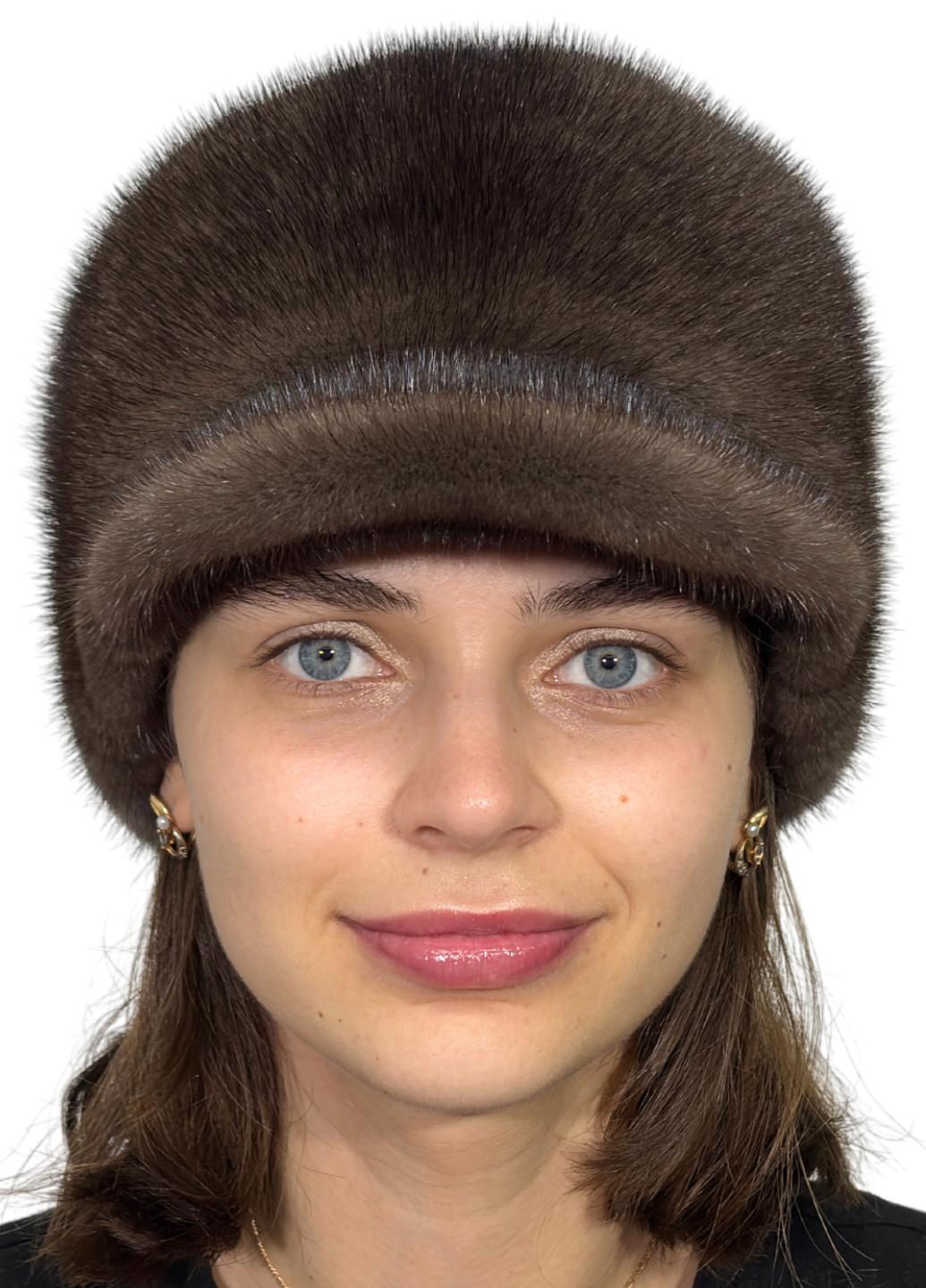 Кепка зимняя из натурального меха норки Орех (086/E)