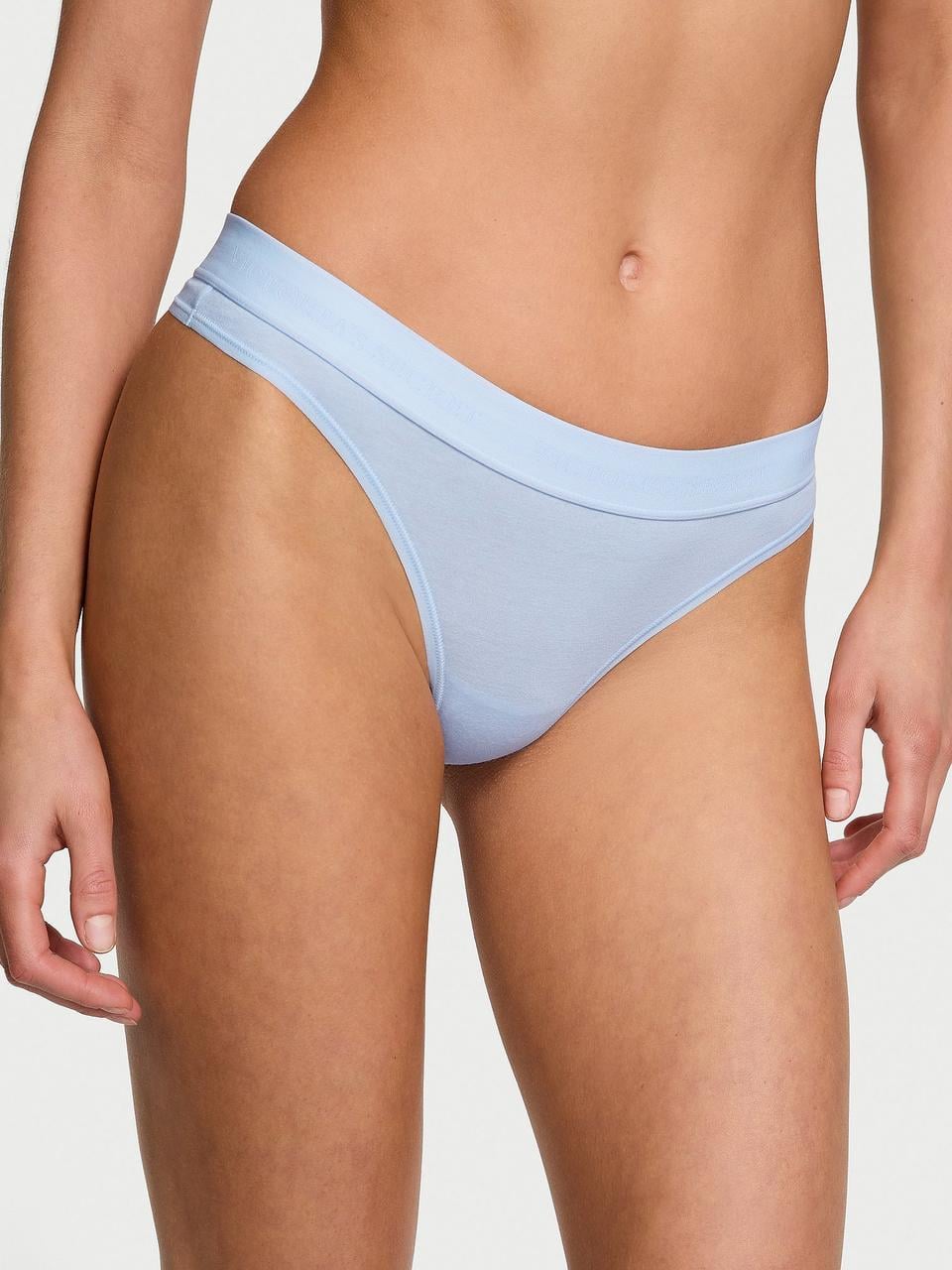 Трусики жіночі стрінги Victoria's Secret Logo Cotton Thong XL Light Blue (2126439778275)