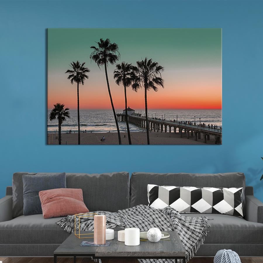 Настенный декор картина на холсте для интерьера Калифорнийский пляж 120x80 см (435-1)
