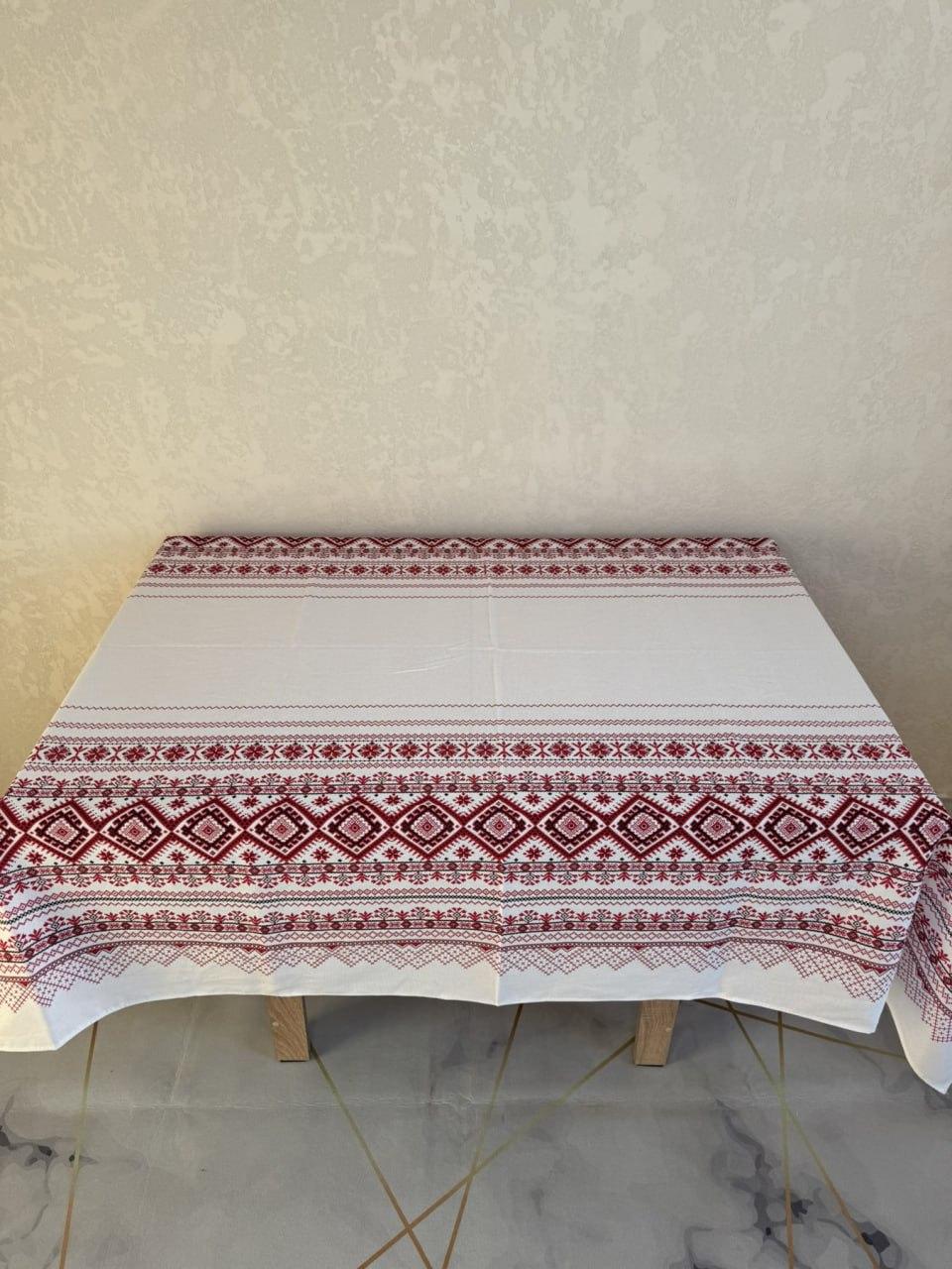 Скатерть 110х150 см с полотенцами 4 шт. 35х70 см Бело-красный (П4К-Al-nabir-lyon-0066)