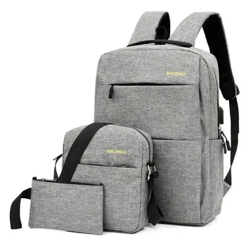 Комплект Backpack 3в1 рюкзак с USB/сумка/клатч для ежедневного использования Серый