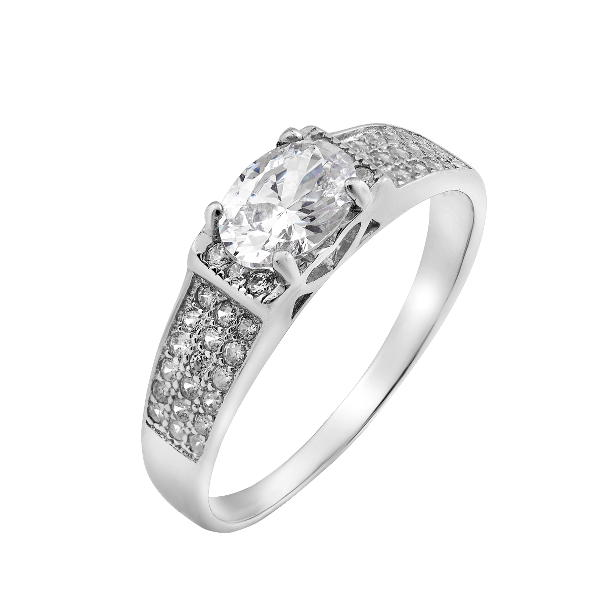 Кольцо серебряное с овальным камнем в центре и мелкими фианитами р. 18