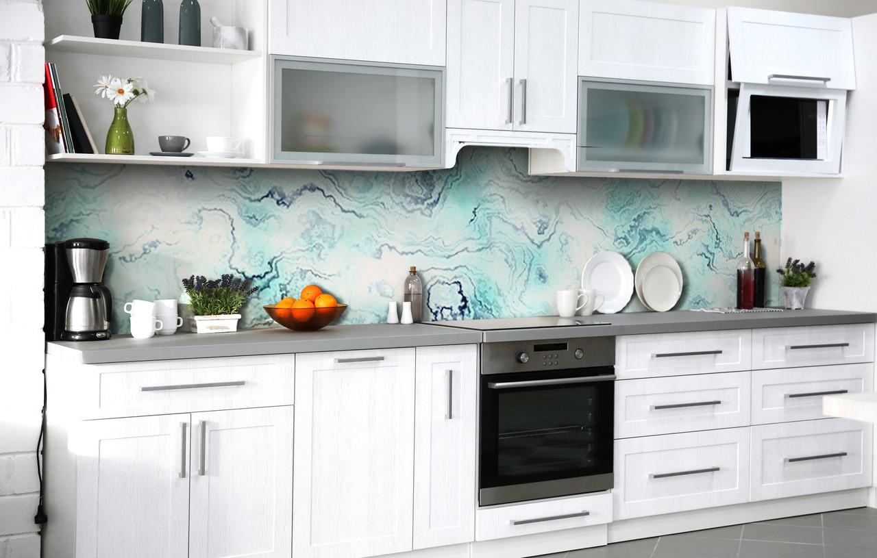 Кухонный фартук Бирюза/Мрамор/Камень виниловый самоклеющийся 600х3000 мм Голубой