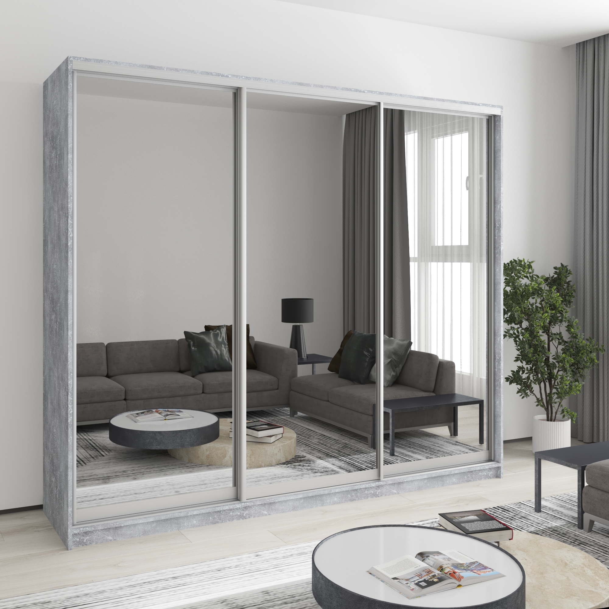 Шкаф-купе трехдверный Mebel Star Комбо AL MBS-3276 240х45х210 см Бетон (1004446)