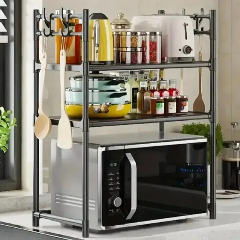 Стеллаж для микроволновки 3-ярусный с крючками 72х59х33 см - фото 4 Стеллаж для микроволновки 3-ярусный с крючками 72х59х33 см - фото 4