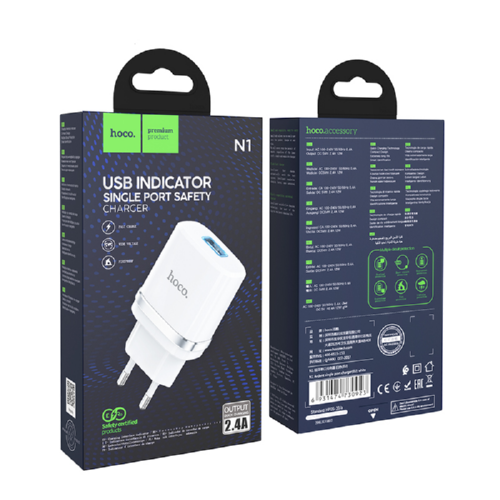 Адаптер сетевой Hoco Ardent N1 1 USB 2,4 A 12 W White - фото 3