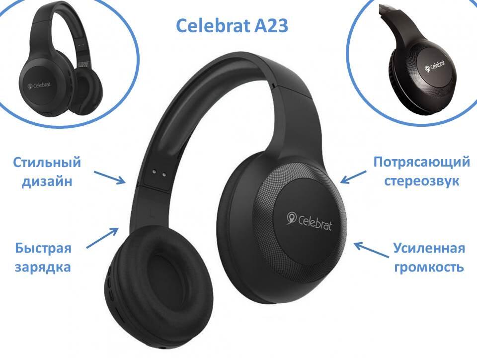 Наушники беспроводные Celebrat A23 Bluetooth быстрая зарядка Черный - фото 3