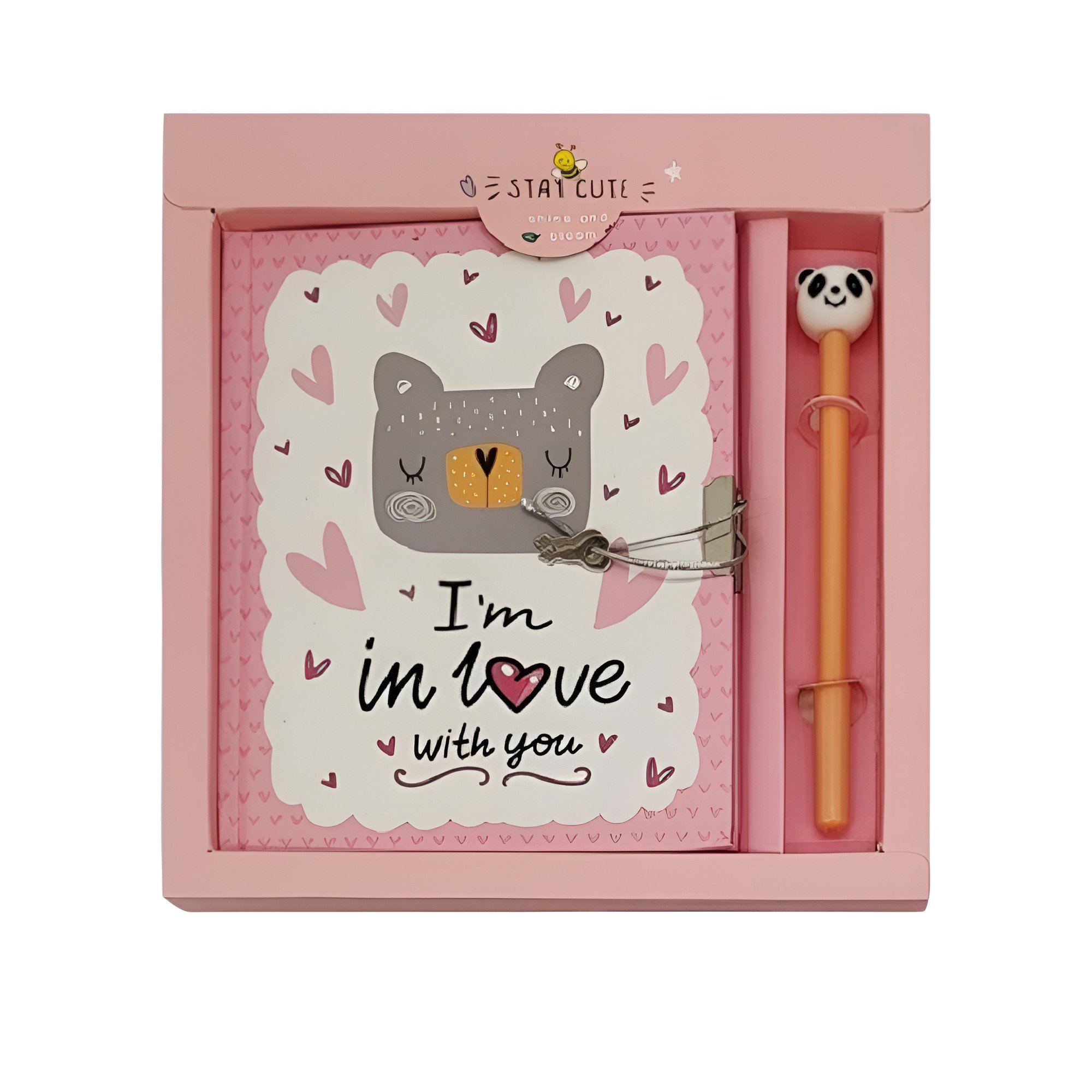 Блокнот на замочці Stenson Cute bear з ручкою 18х13 см 50 листів Оранжевий (WW00614ST)