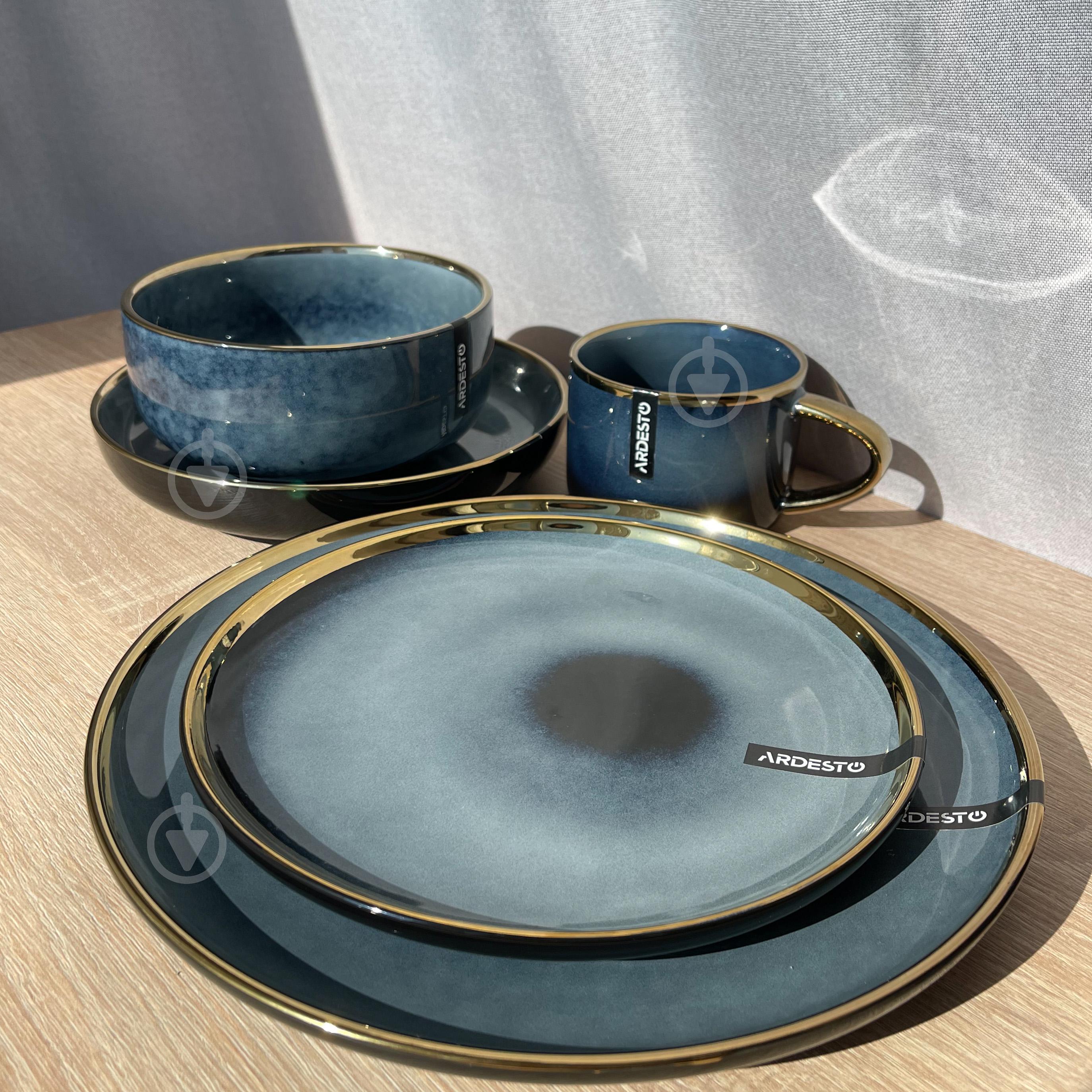 Сервиз столовой посуды Ardesto Andria 10 предметов 2 персоны керамика Синий с золотым кантом - фото 2 Сервиз столовой посуды Ardesto Andria 10 предметов 2 персоны керамика Синий с золотым кантом - фото 2