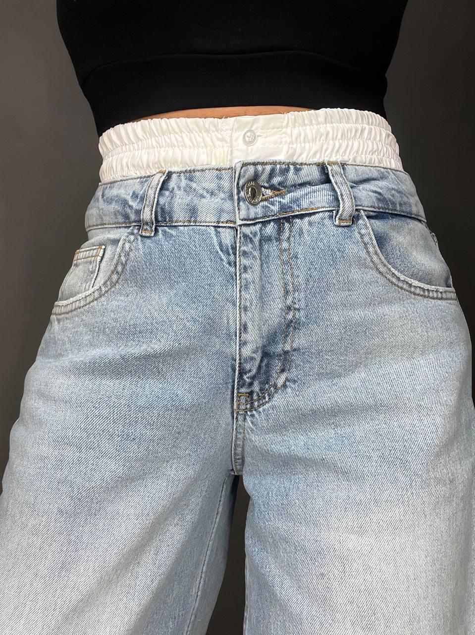 Джинси жіночі I8 162-24 PALAZO BOXER резинка на талії широкі кльош від стегна р. 27 Білий/Блакитний (1593) - фото 2