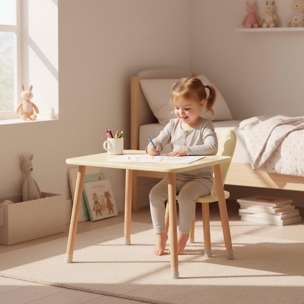 Стол детский Bambi с одним стульчиком ушки 60х60 см Бежевый (04-025BEIGE)