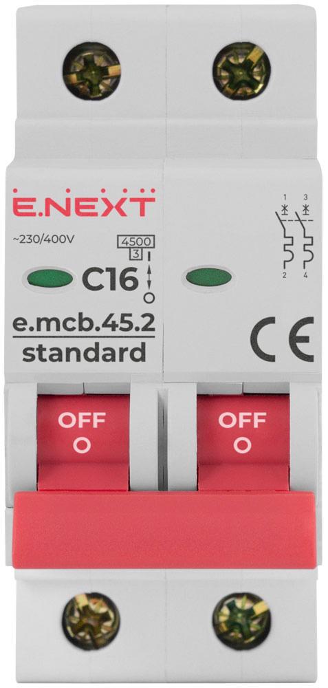 Автоматический выключатель E.NEXT e.mcb.stand.45 16A 2P тип С - фото 2