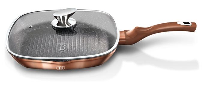 Сковорода-гриль Berlinger Haus Rose Gold 28х28 см з кришкою індукційна з антипригарним покриттям (BH-1610N)