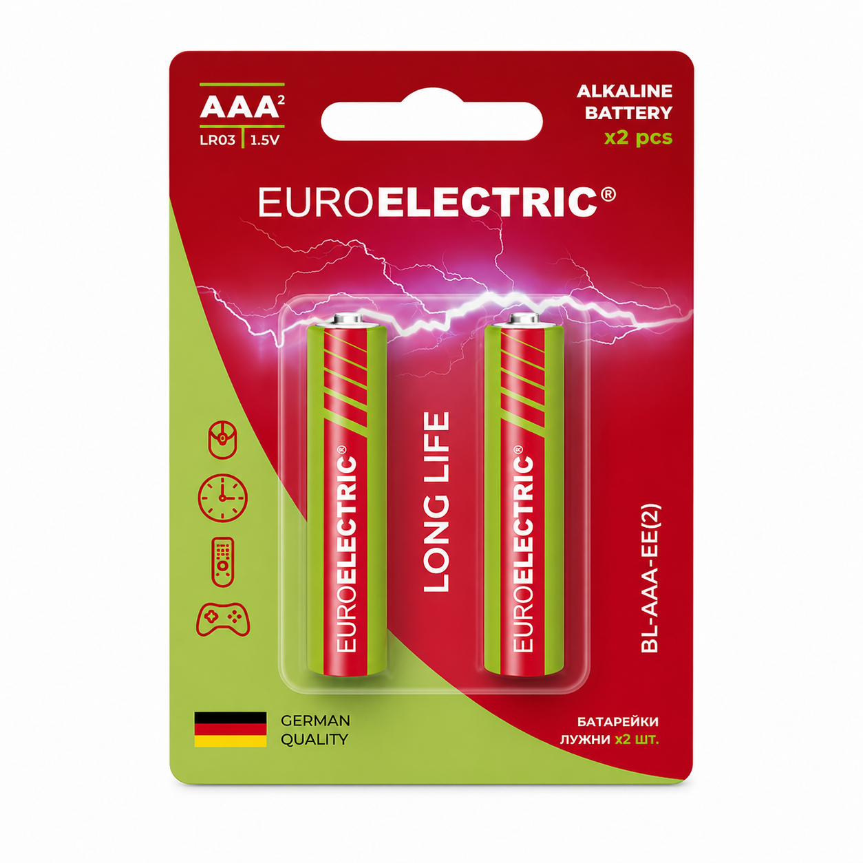Батарейка EUROELECTRIC ААА щелочная 1,5V blister 2 шт. (4260642633134)